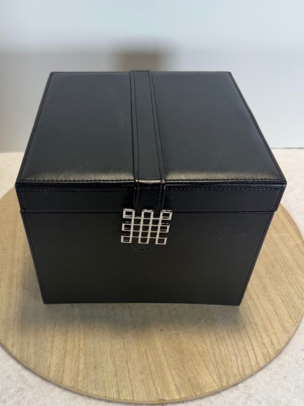 Glenor Co Black Faux Leather Jewelry Box 3 Drawer Organizer w Mirror